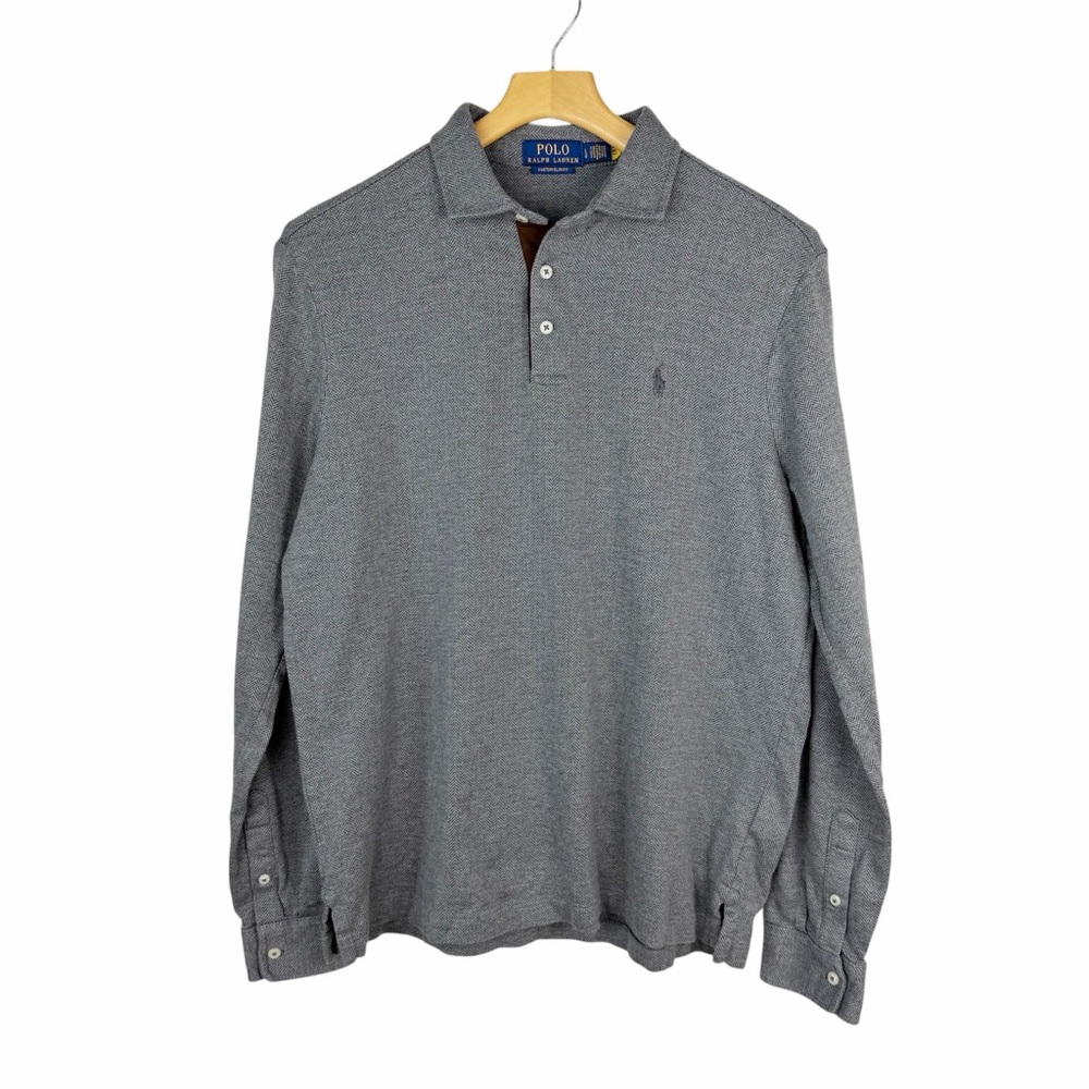 Polo Ralph Lauren Custom Slim Fit Herringbone Long Sleeve Polo Shirt Large